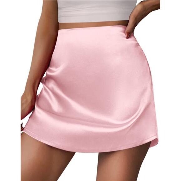 Womens Mini Skirts High Waisted Skirts Stain Light Pink - Picture 1 of 5